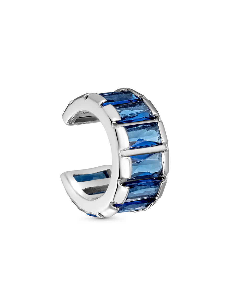Серьга каффы из серебра 925 с нано сапфиром
