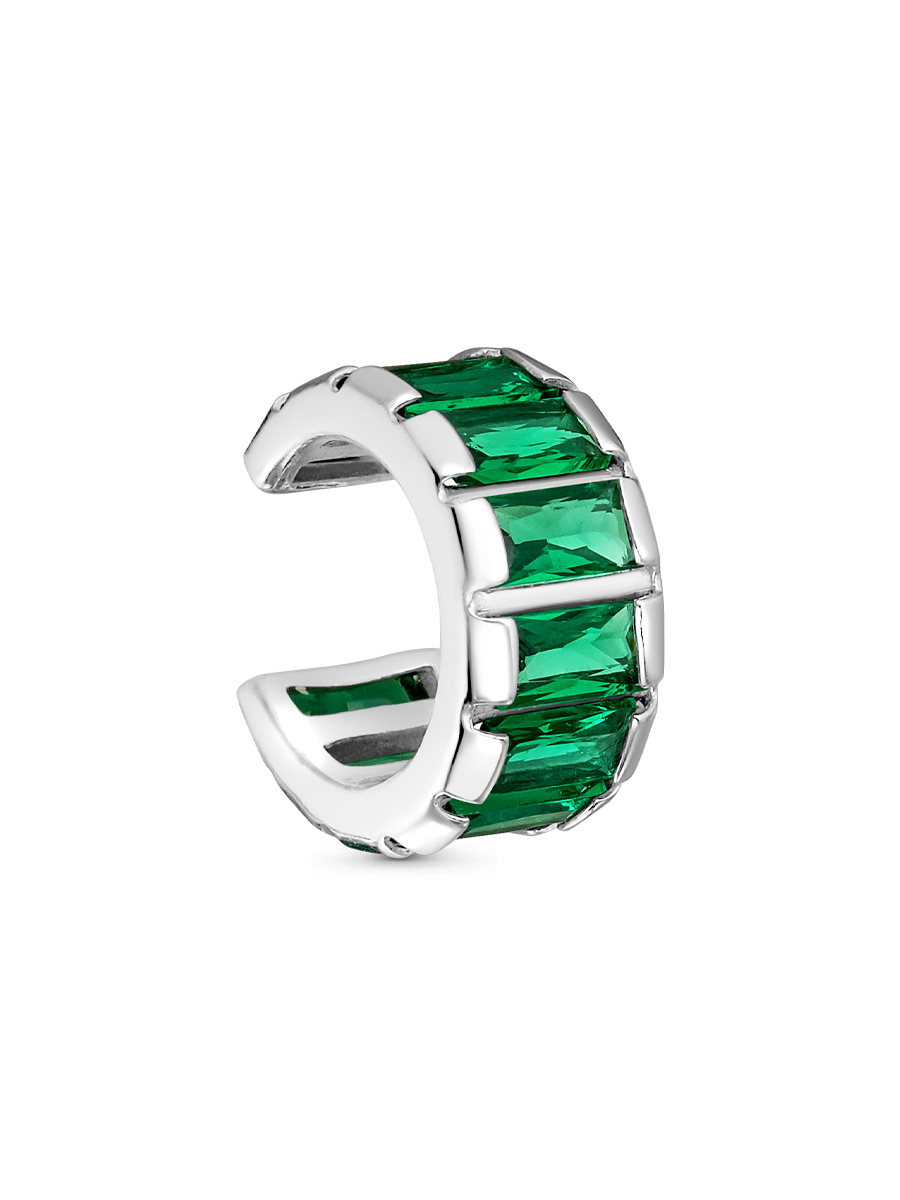 Серьга каффы из серебра 925 с нано изумрудом