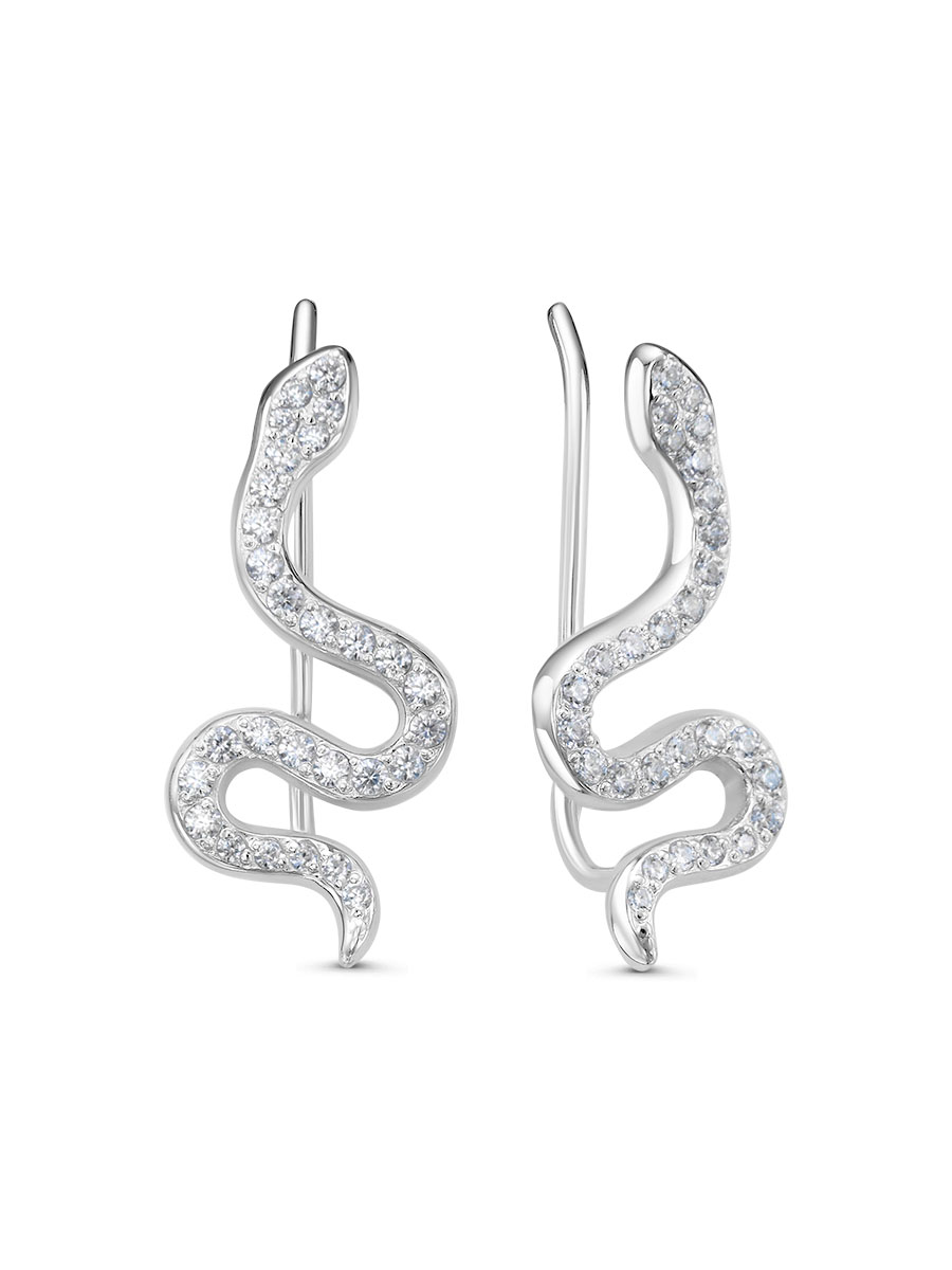 Серьги каффы из серебра 925 с фианитом
