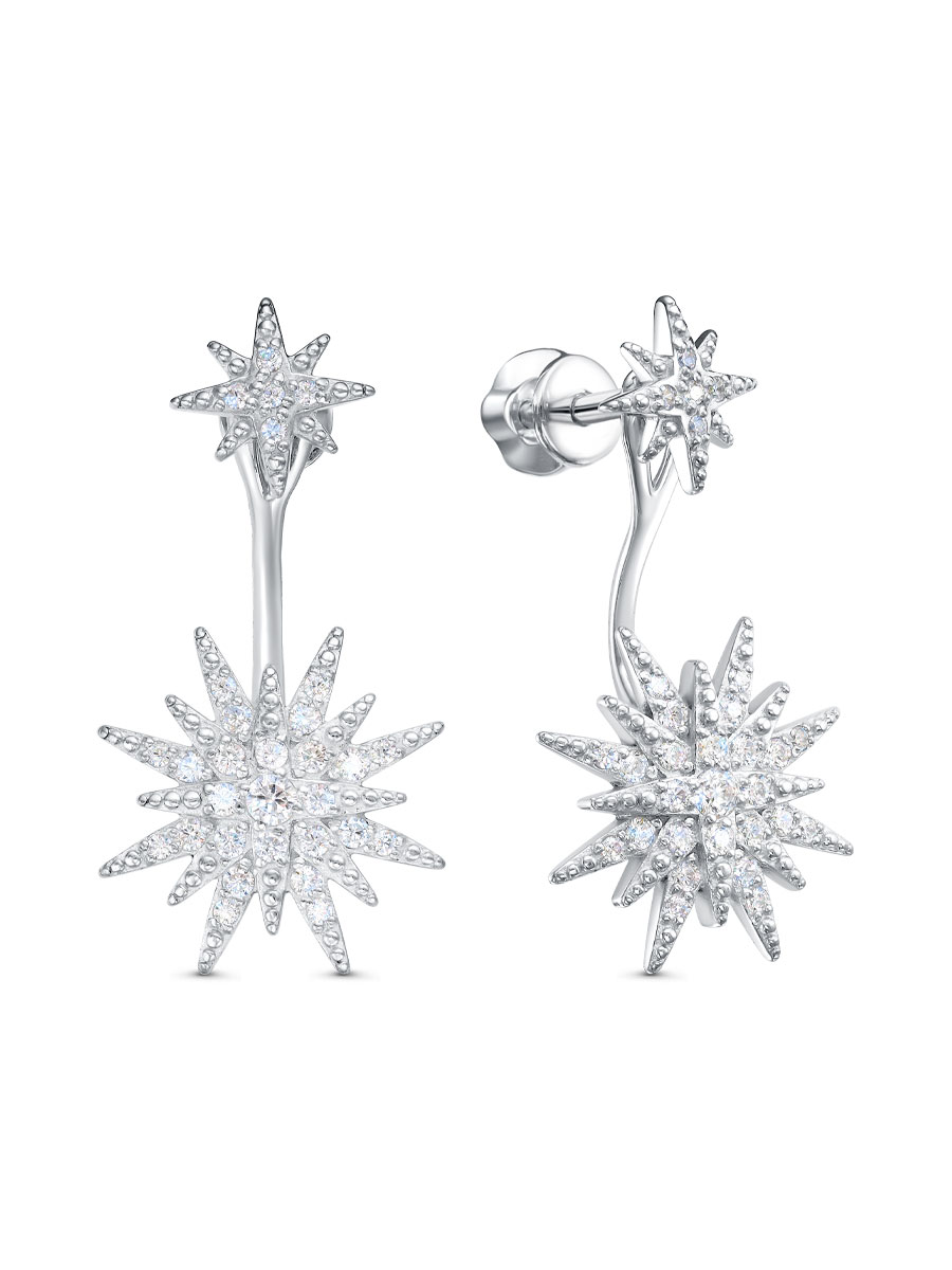 Серьги джекеты из серебра 925 с фианитом