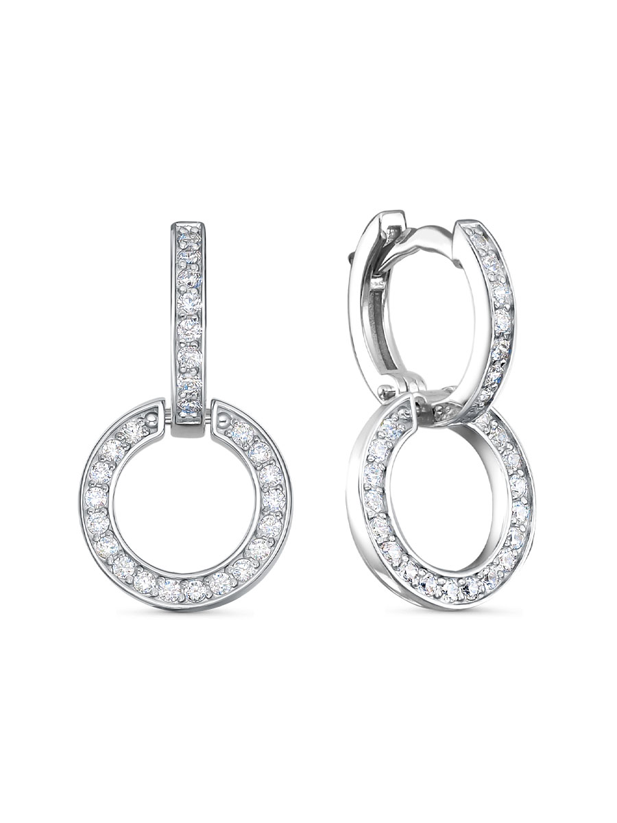 Серьги английский замок из серебра 925 с фианитом