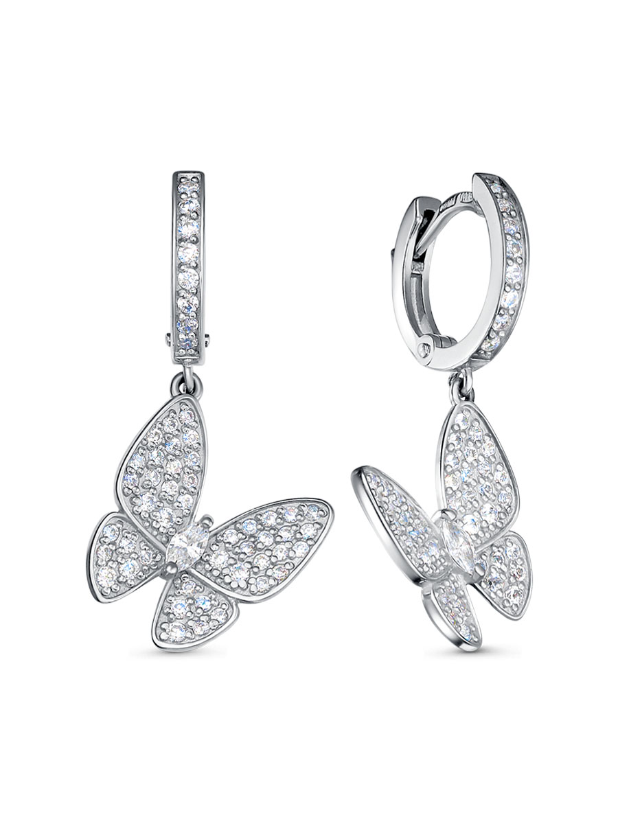 Серьги английский замок из серебра 925 с фианитом