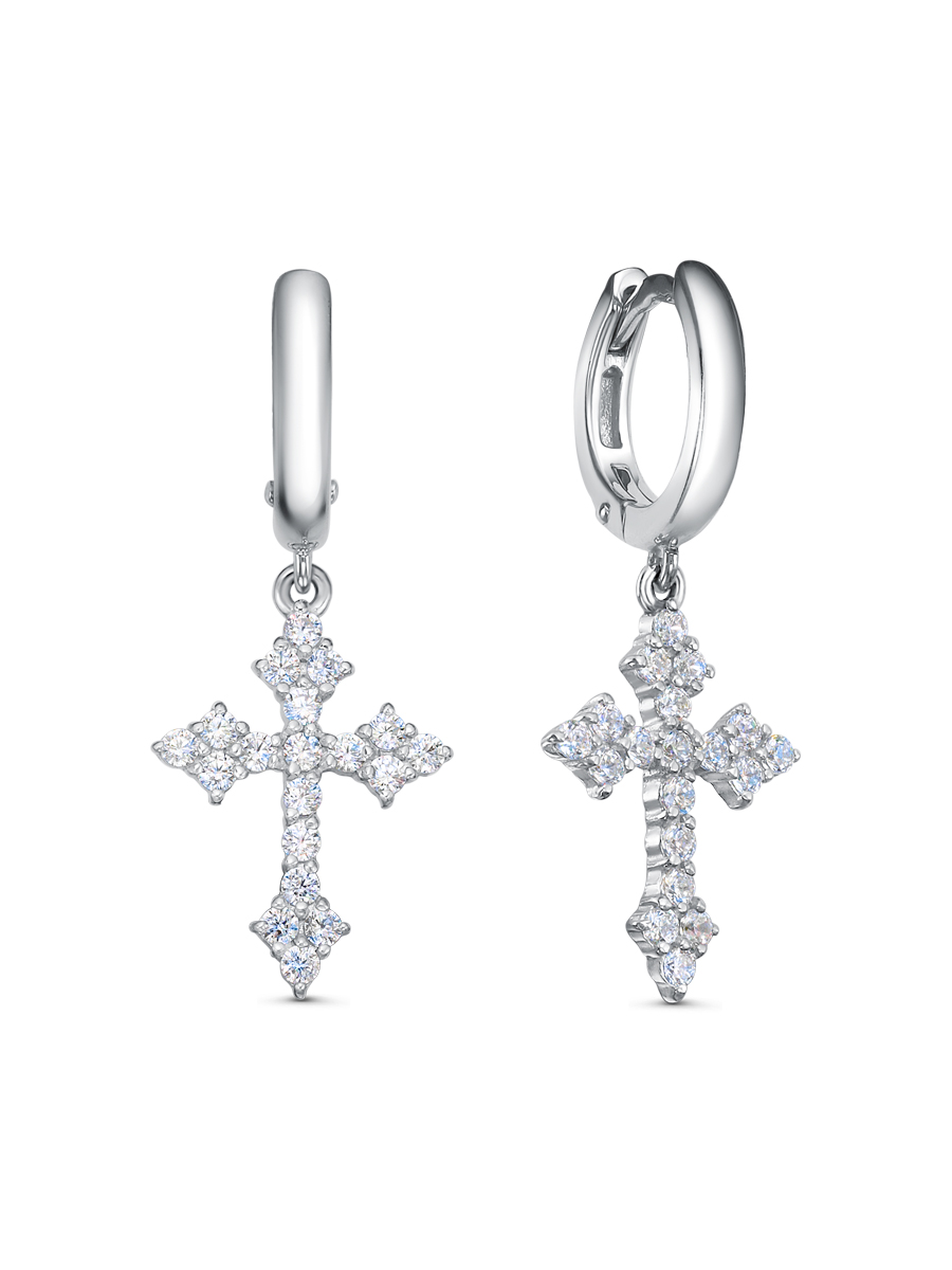 Серьги английский замок из серебра 925 с фианитом