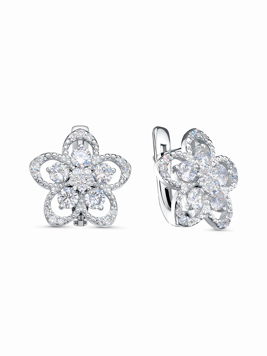 Серьги английский замок из серебра 925 с фианитом