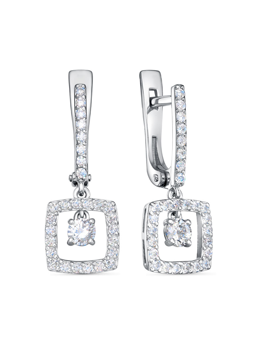 Серьги английский замок из серебра 925 с фианитом