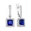 Серьги английский замок из серебра 925 с сапфиром синтетическим, фианит