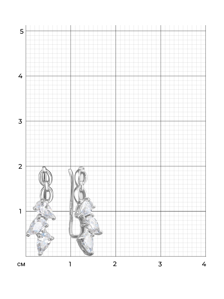 Серьги каффы из серебра 925 с фианитом