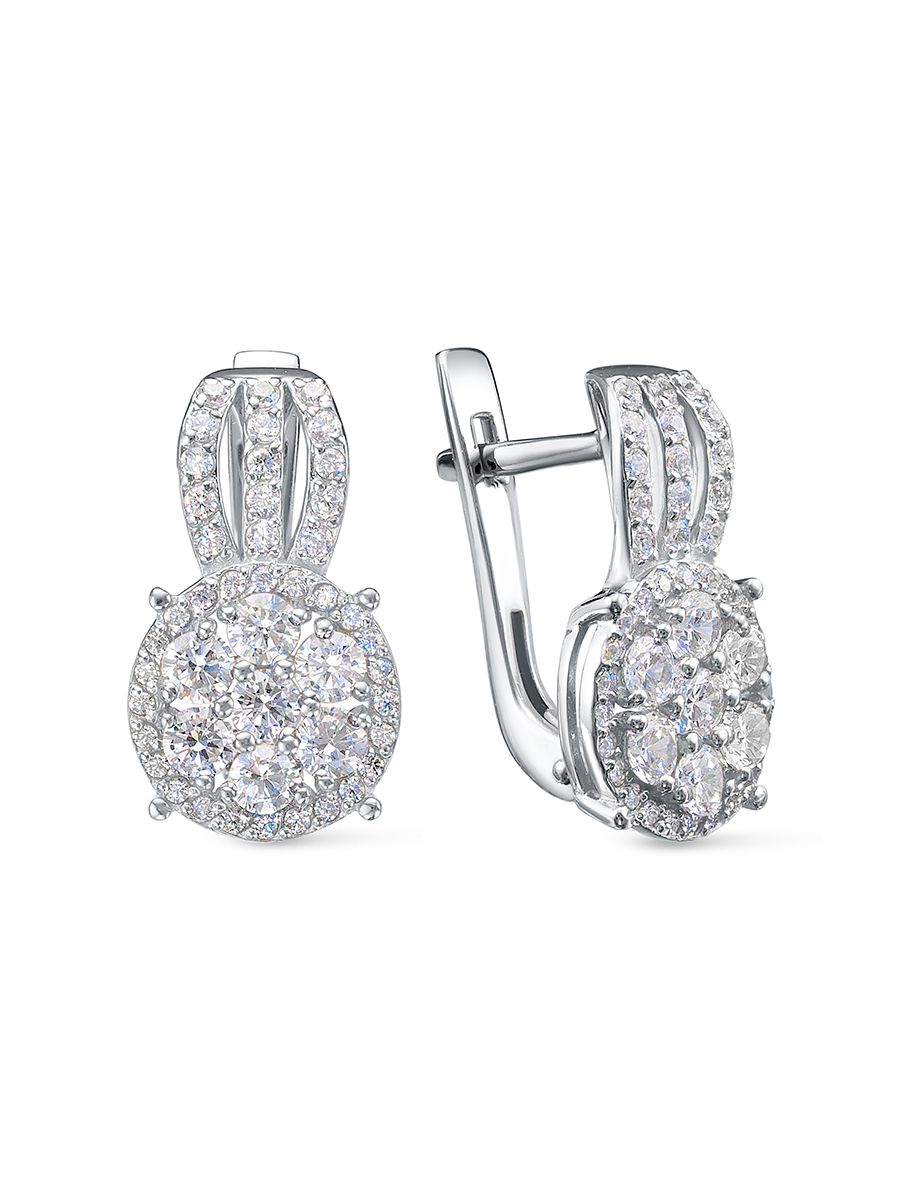 Серьги английский замок из серебра 925 с фианитом