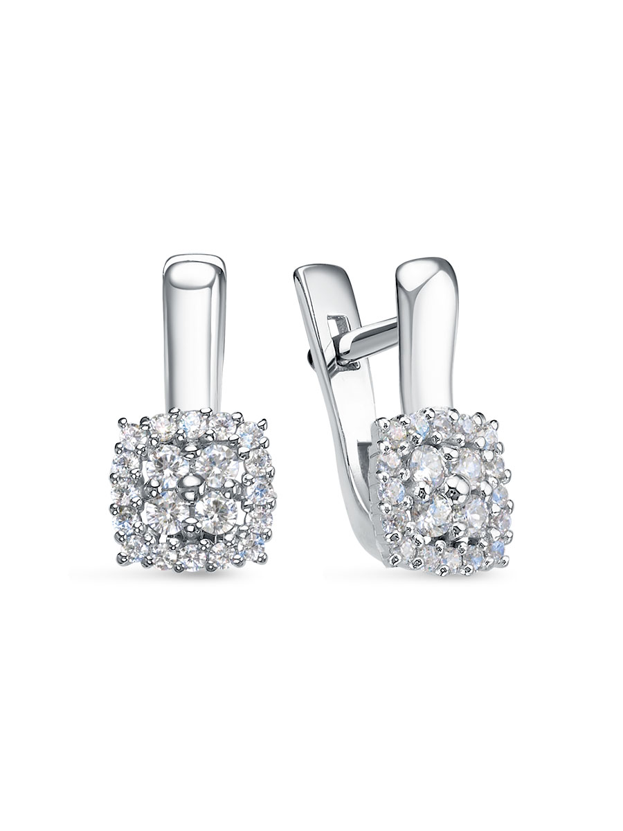 Серьги английский замок из серебра 925 с фианитом