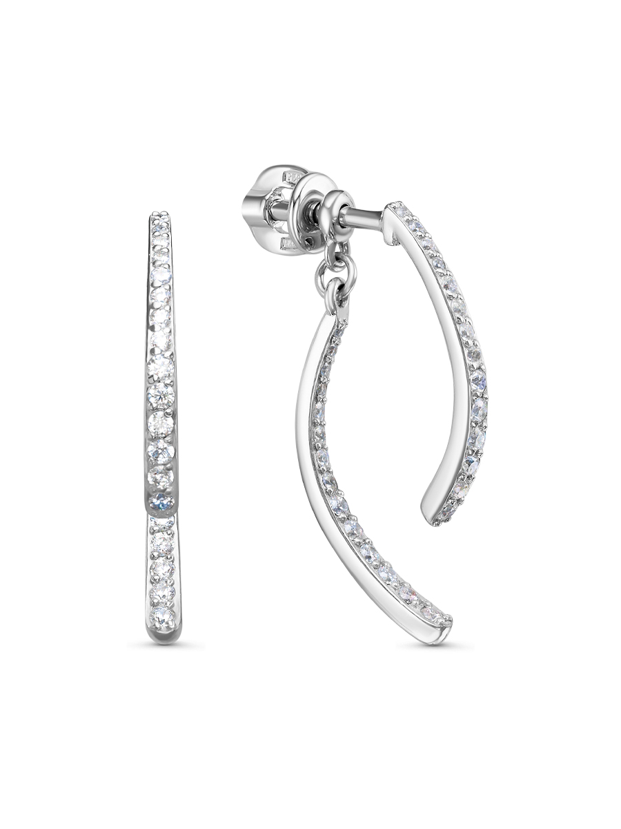 Серьги джекеты из серебра 925 с фианитом