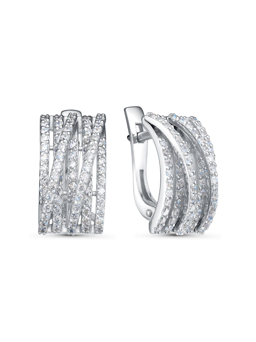 Серьги английский замок из серебра 925 с фианитом