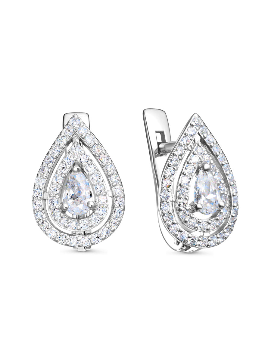 Серьги английский замок из серебра 925 с фианитом