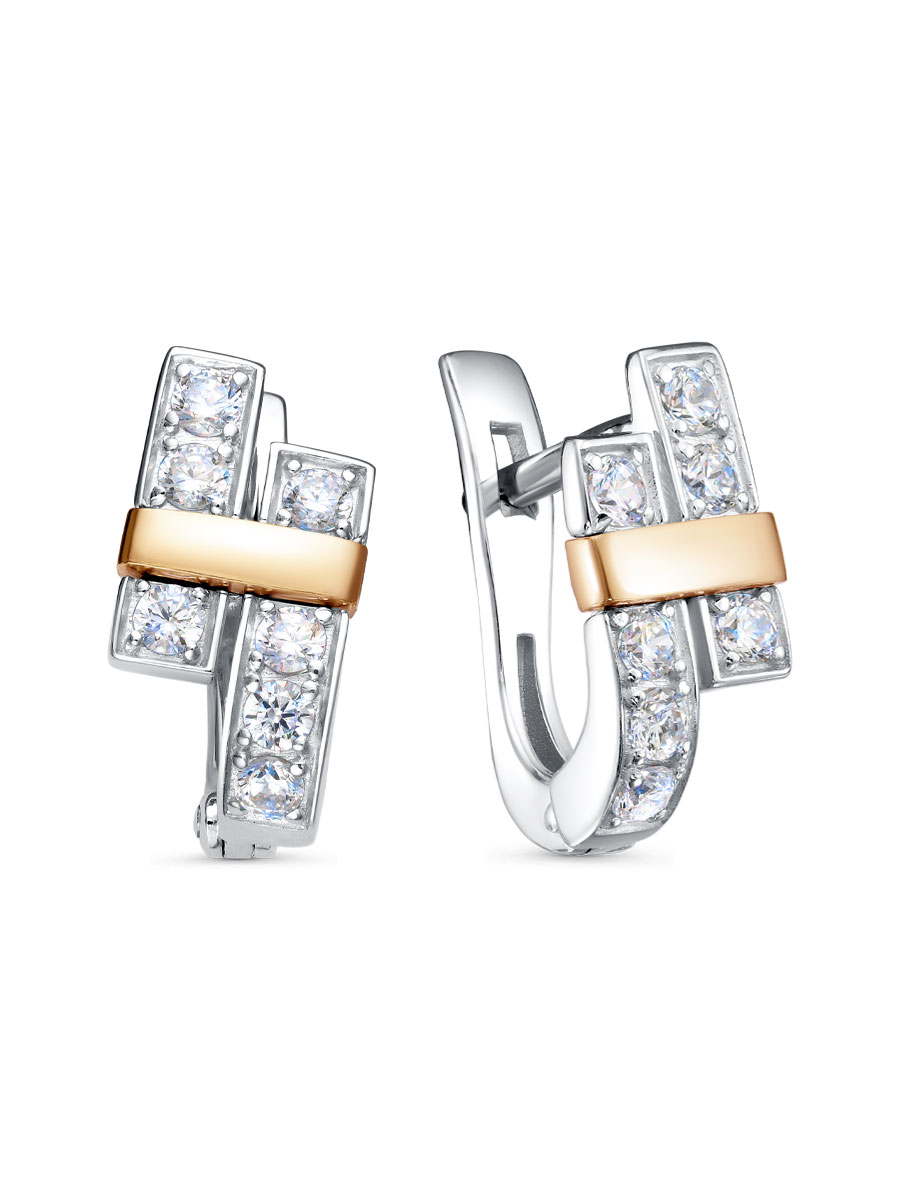 Серьги английский замок из серебра 925 с фианитом