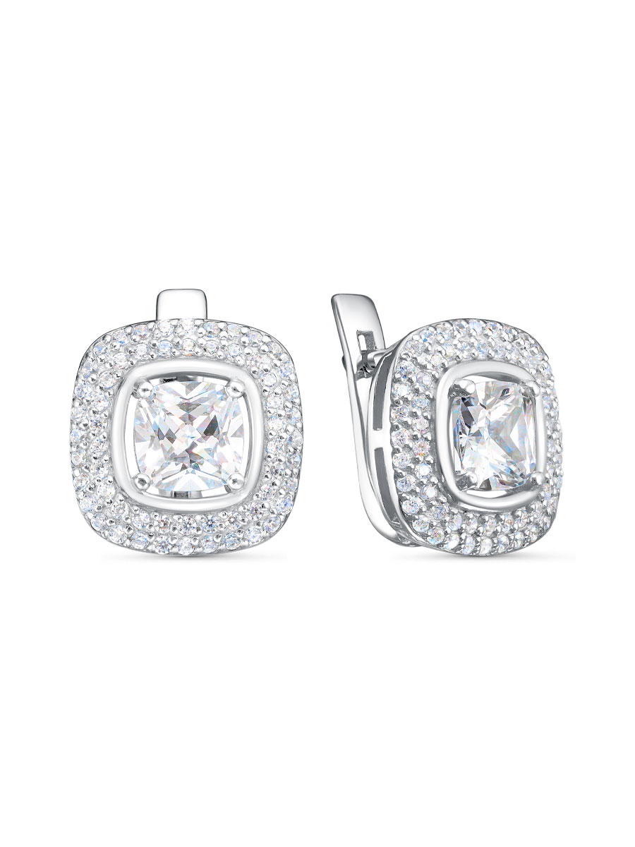 Серьги английский замок из серебра 925 с фианитом