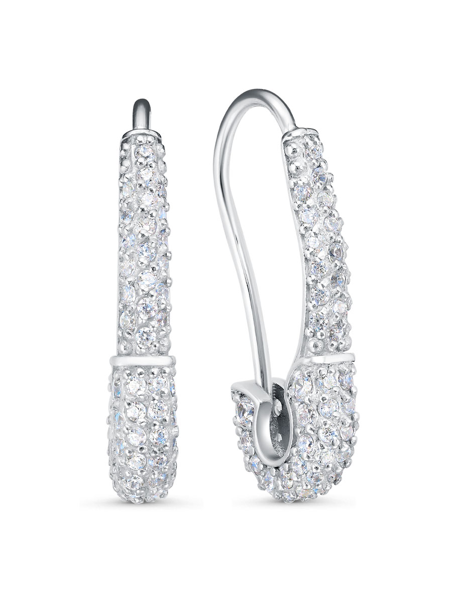 Серьги булавка из серебра 925 с фианитом
