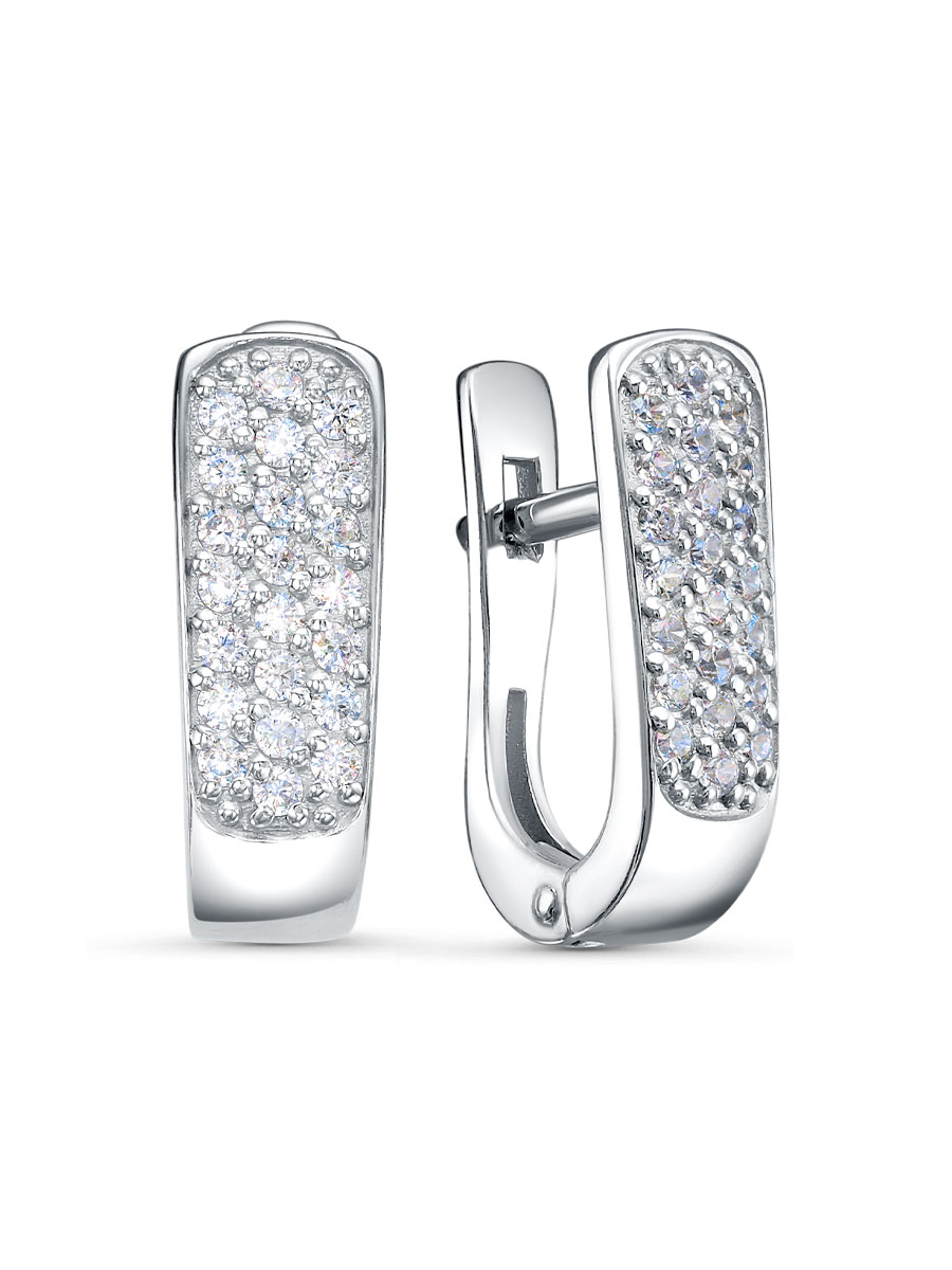 Серьги английский замок из серебра 925 с фианитом