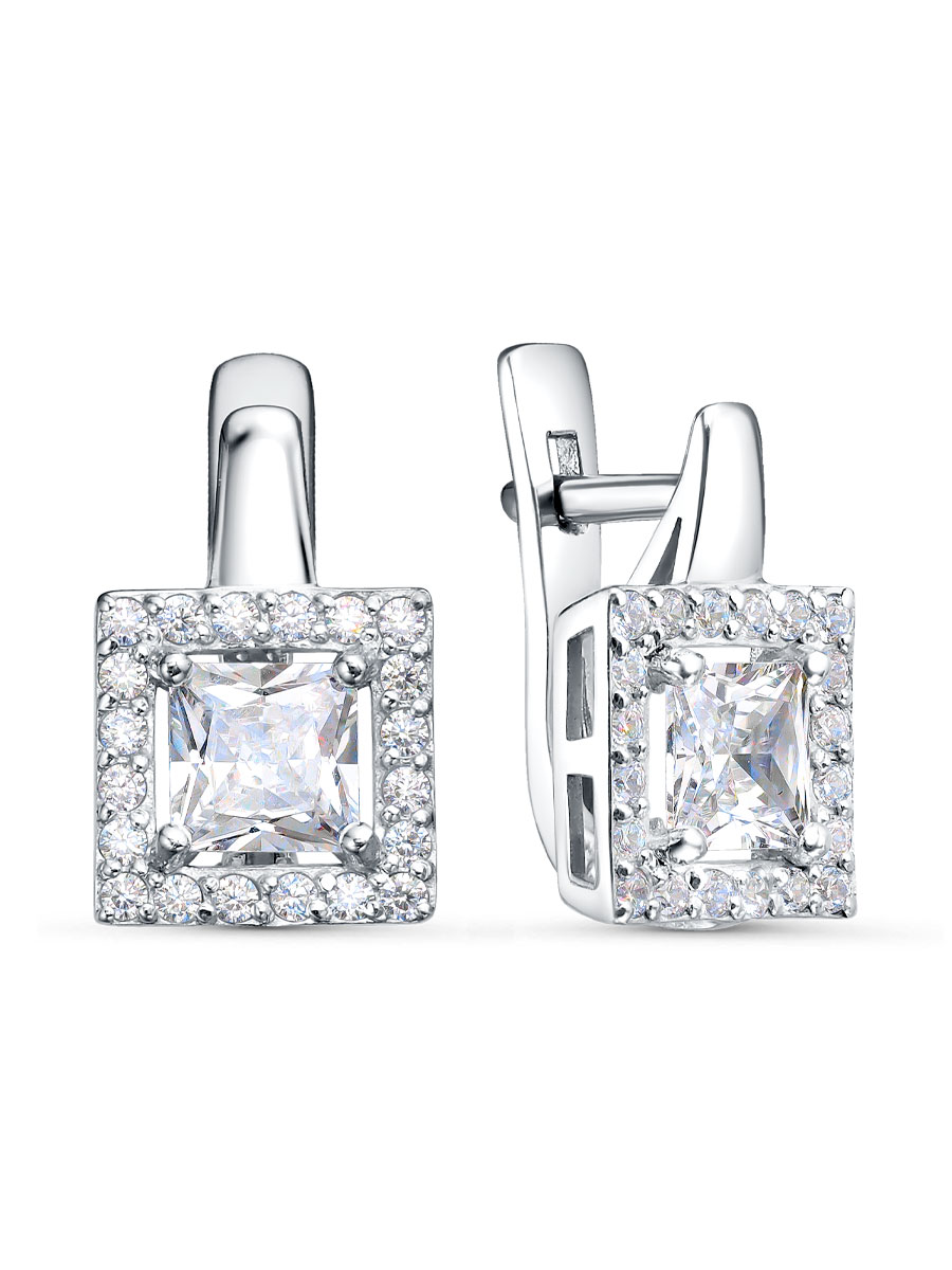 Серьги английский замок из серебра 925 с фианитом
