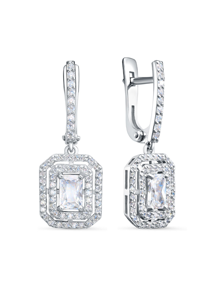 Серьги английский замок из серебра 925 с фианитом