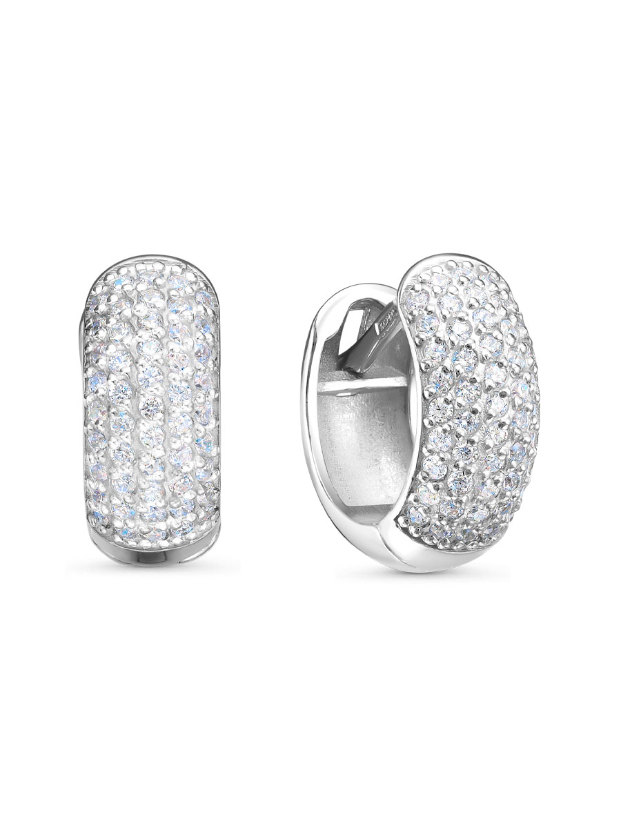 Серьги английский замок из серебра 925 с фианитом
