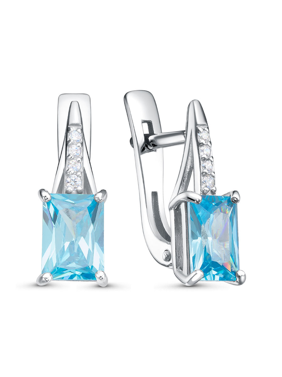Серьги английский замок из серебра 925 с фианитом