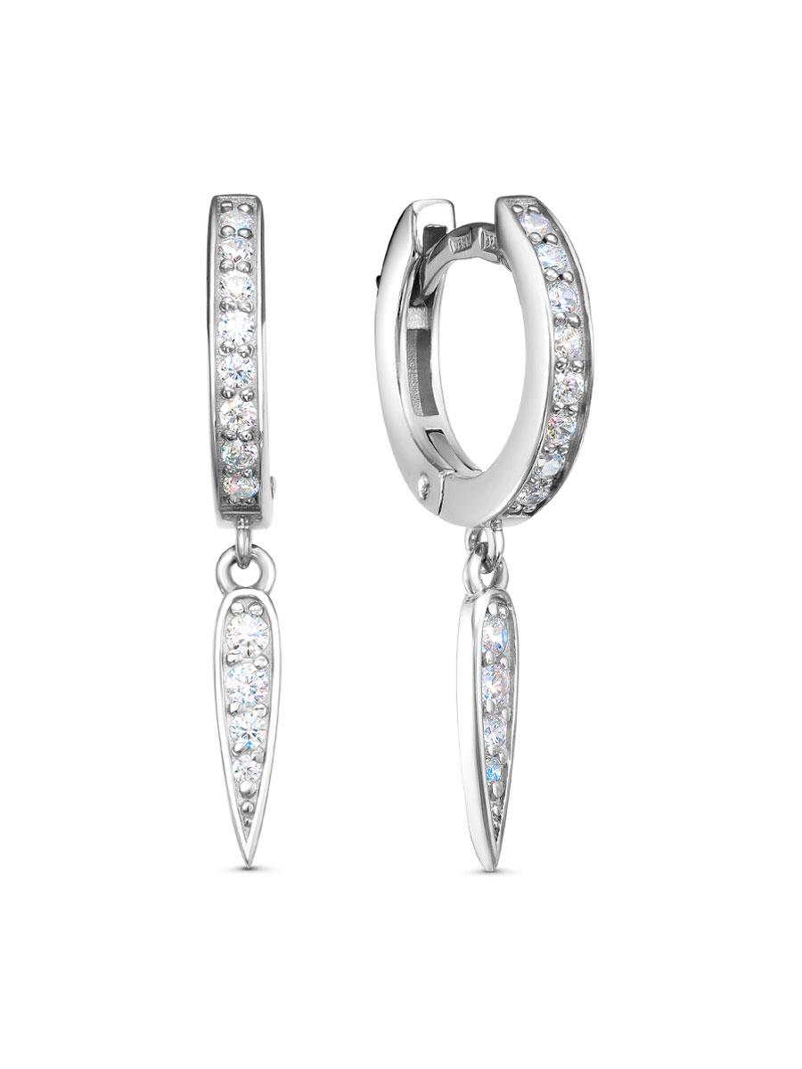 Серьги английский замок из серебра 925 с фианитом