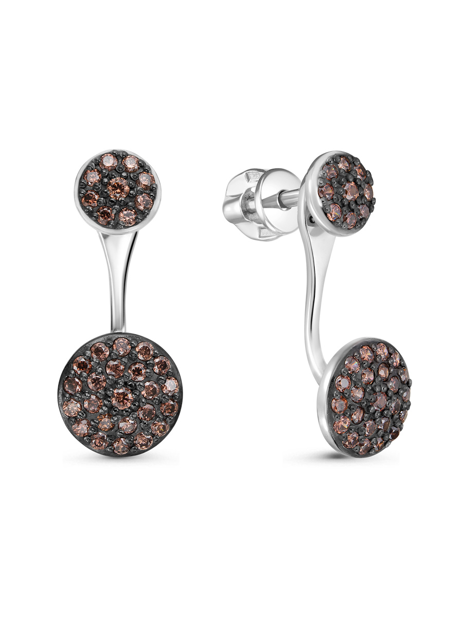 Серьги джекеты из серебра 925 с фианитом