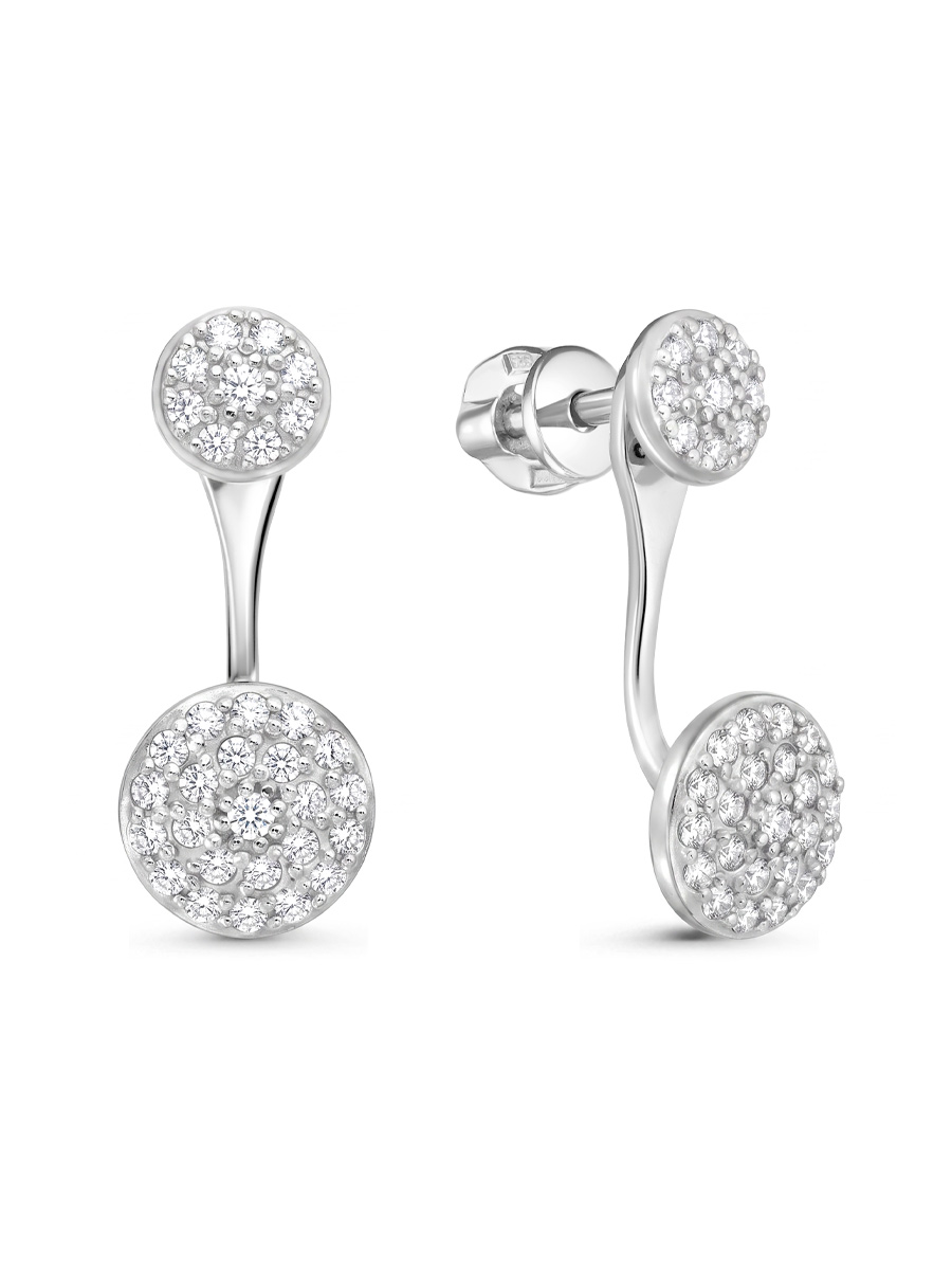 Серьги джекеты из серебра 925 с фианитом