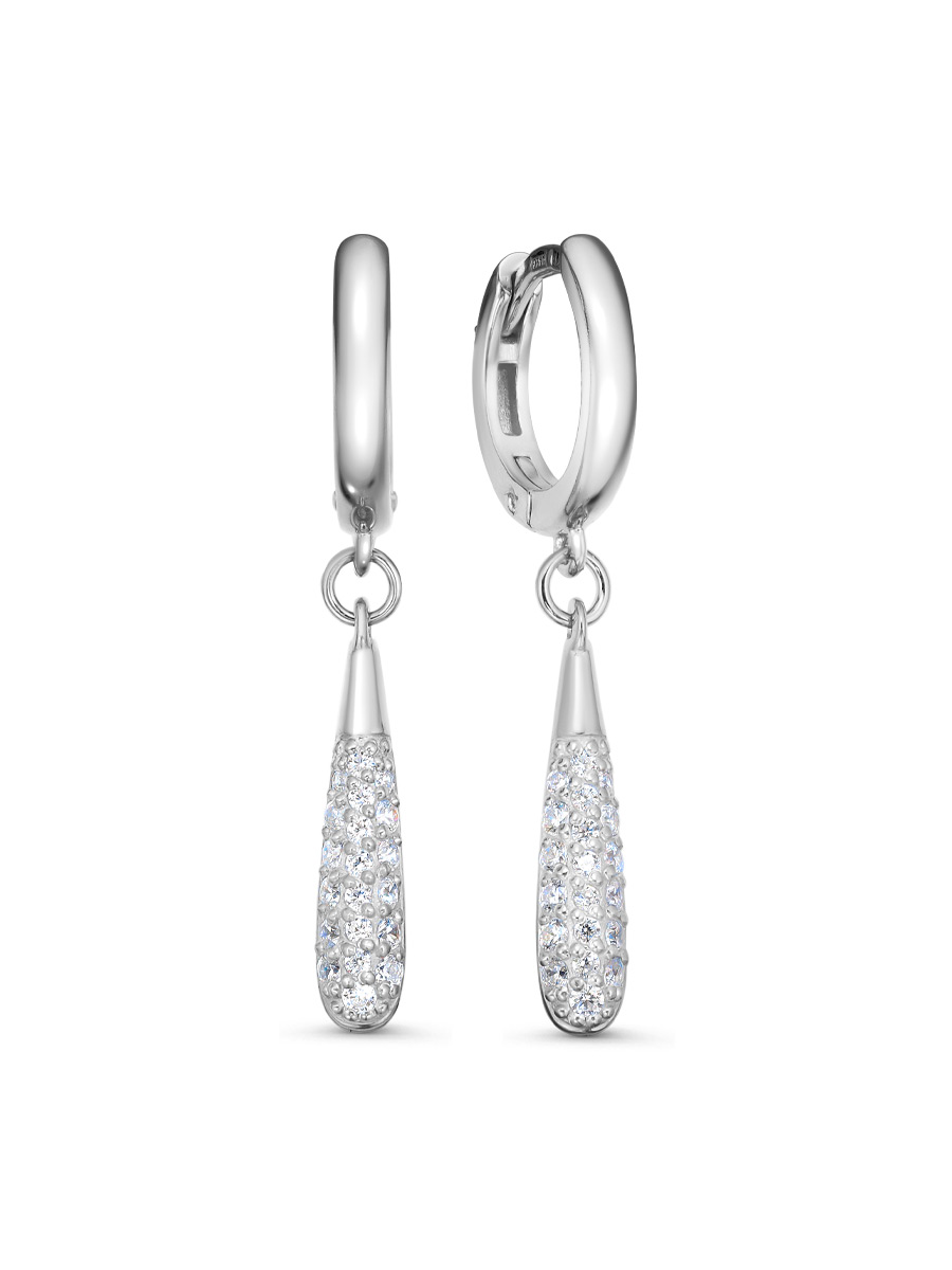 Серьги английский замок из серебра 925 с фианитом