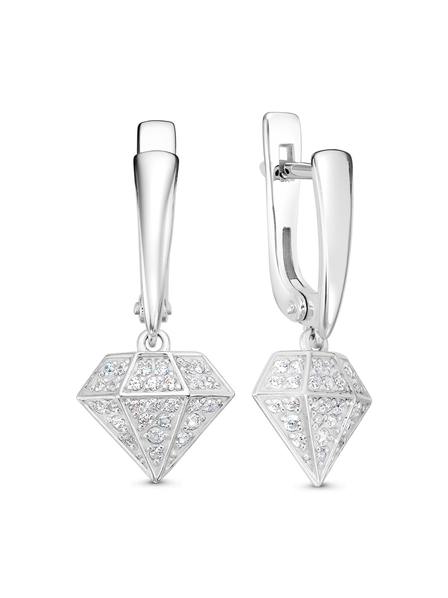 Серьги английский замок из серебра 925 с фианитом
