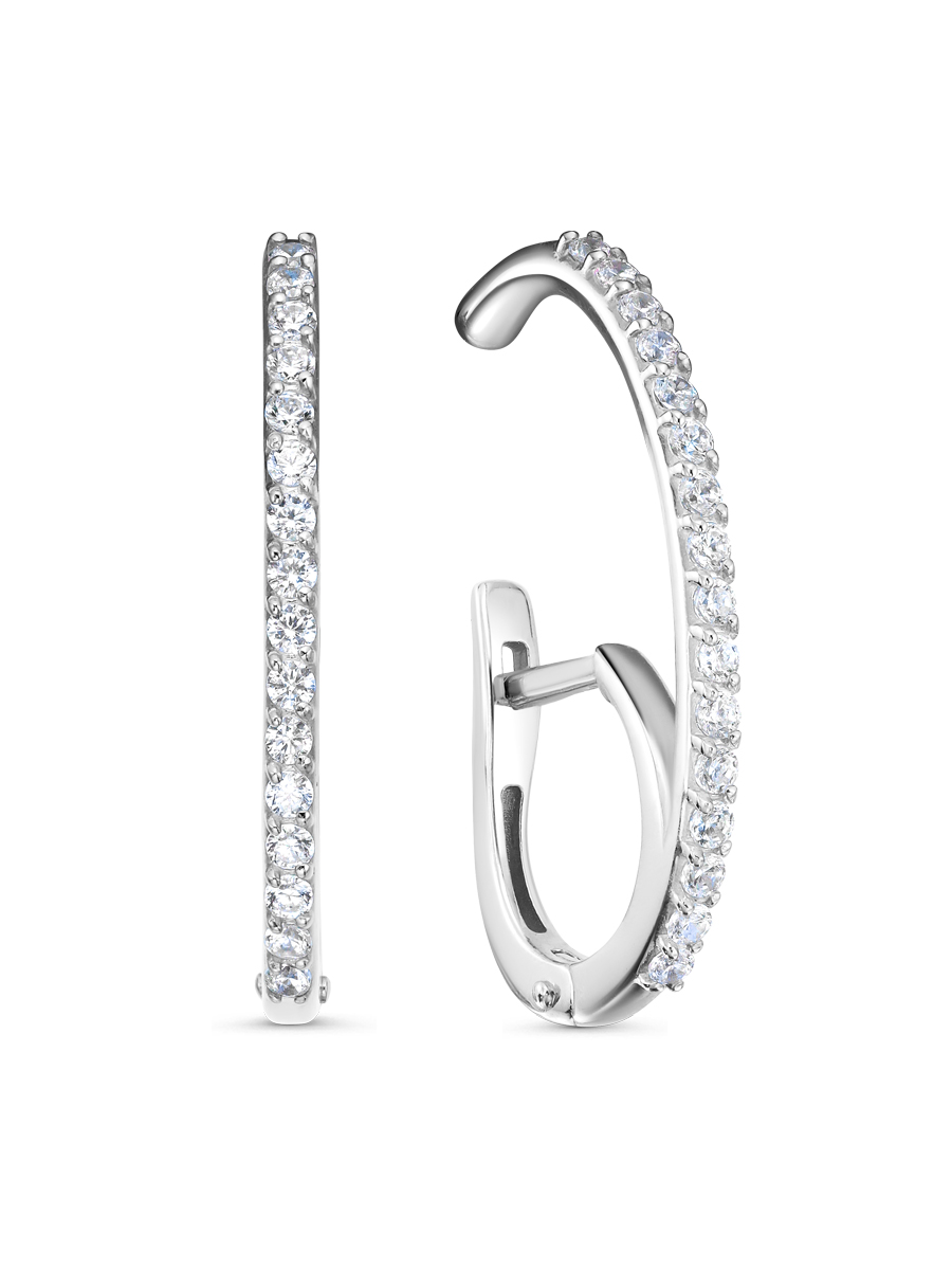 Серьги английский замок из серебра 925 с фианитом