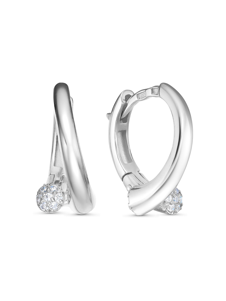 Серьги английский замок из серебра 925 с фианитом