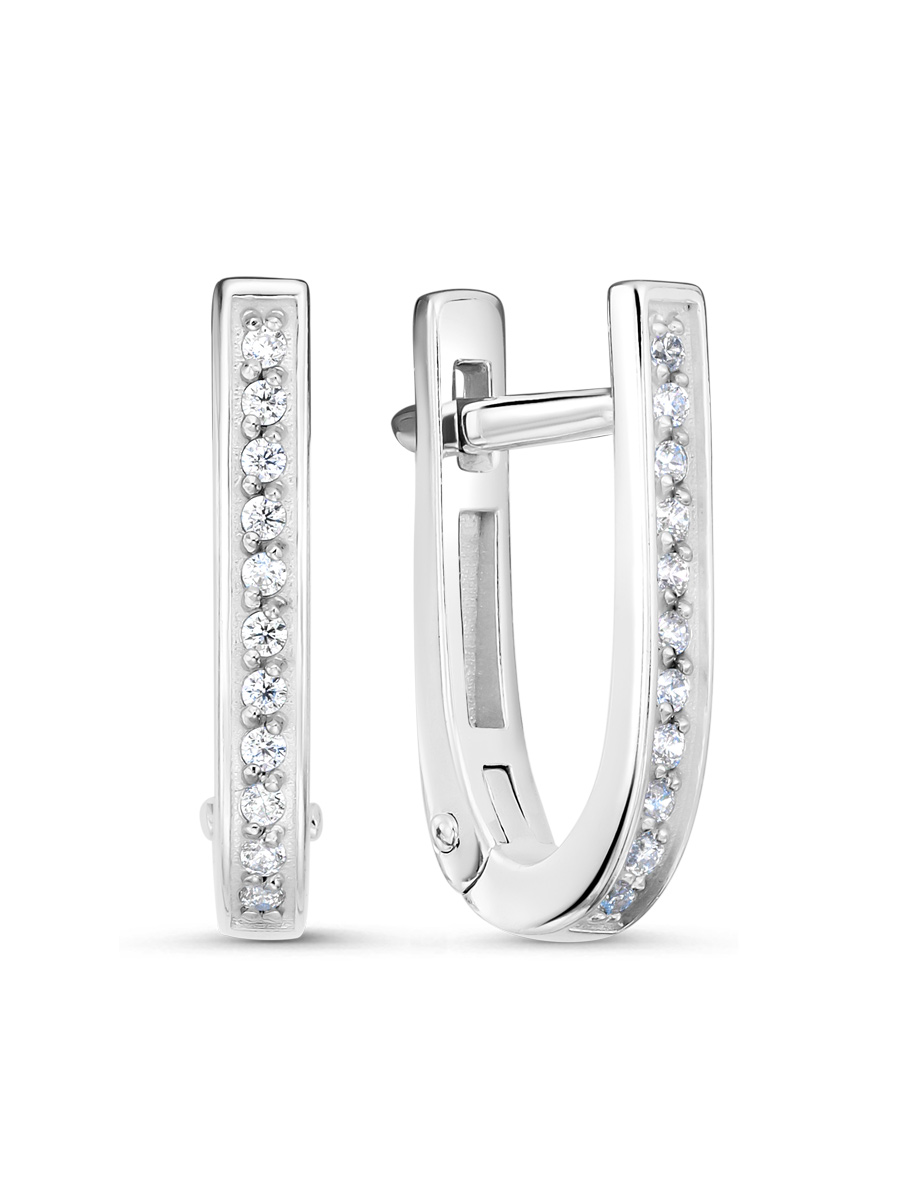 Серьги английский замок из серебра 925 с фианитом