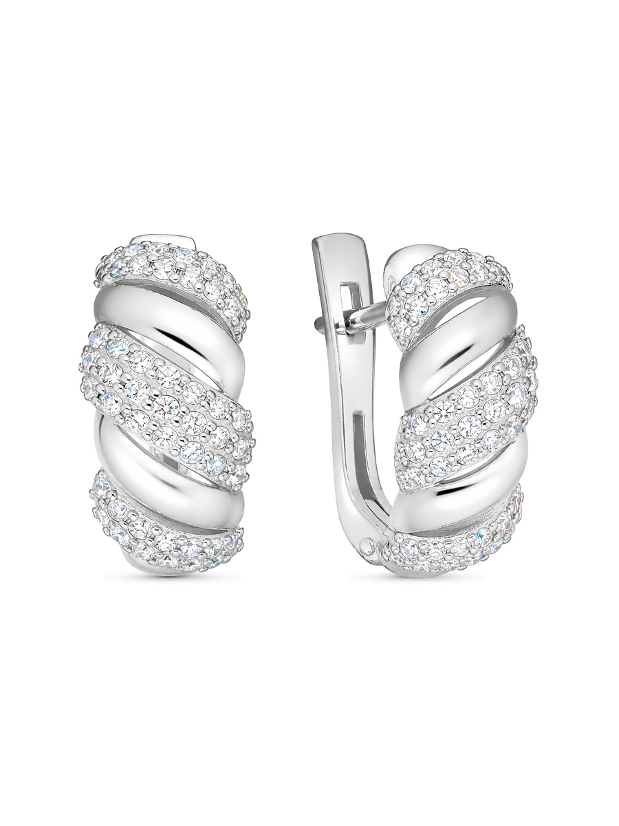 Серьги английский замок из серебра 925 с фианитом
