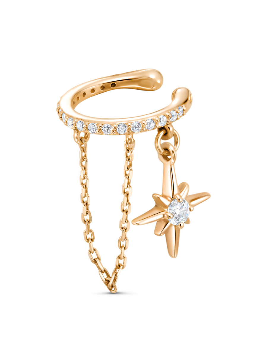 Серьга каффы из серебра 925 с фианитом