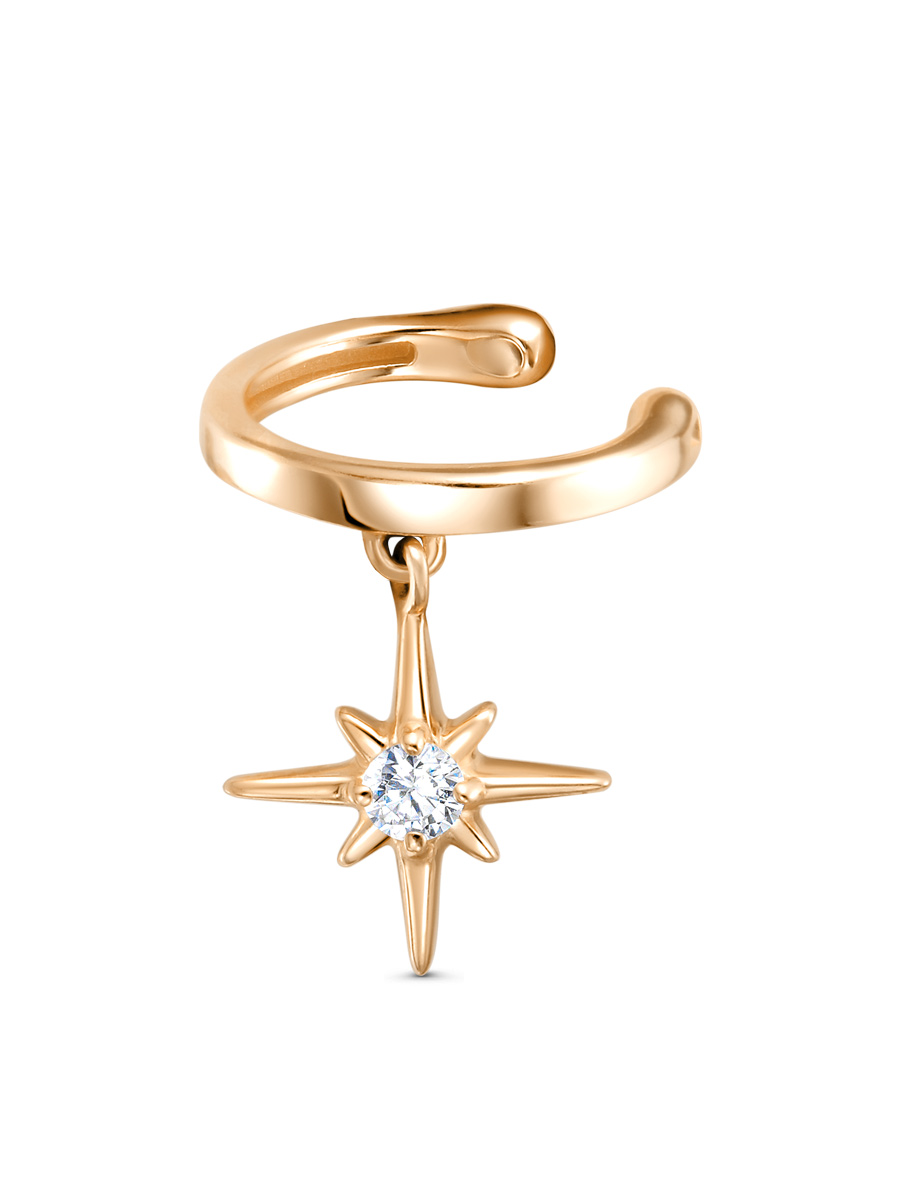 Серьга каффы из серебра 925 с фианитом