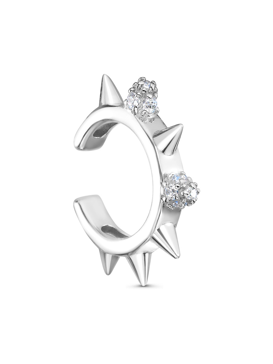 Серьга каффы из серебра 925 с фианитом