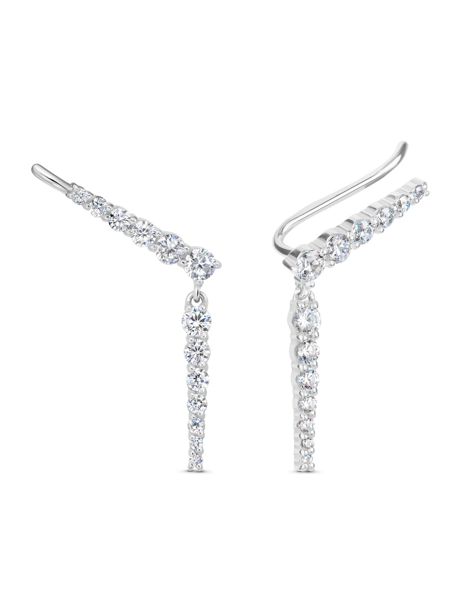 Серьги каффы из серебра 925 с фианитом