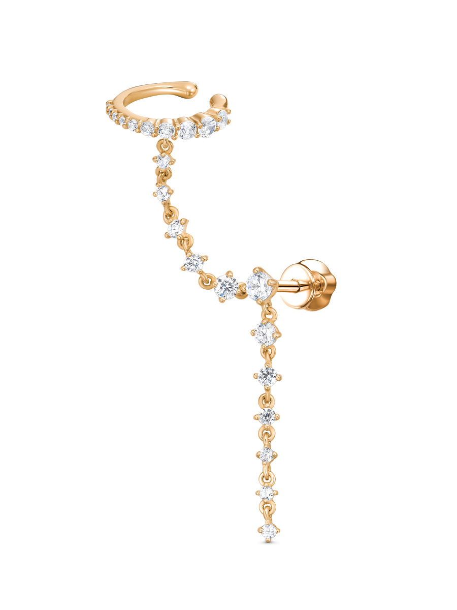 Серьга пусеты из серебра 925 с фианитом