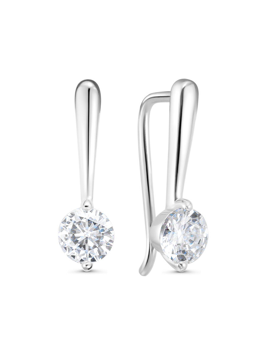 Серьги французский замок из серебра 925 с фианитом