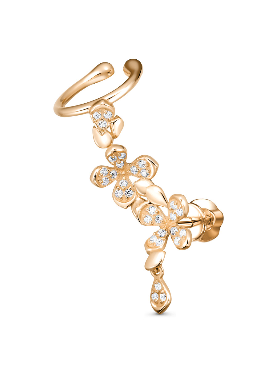 Серьга пусеты из серебра 925 с фианитом