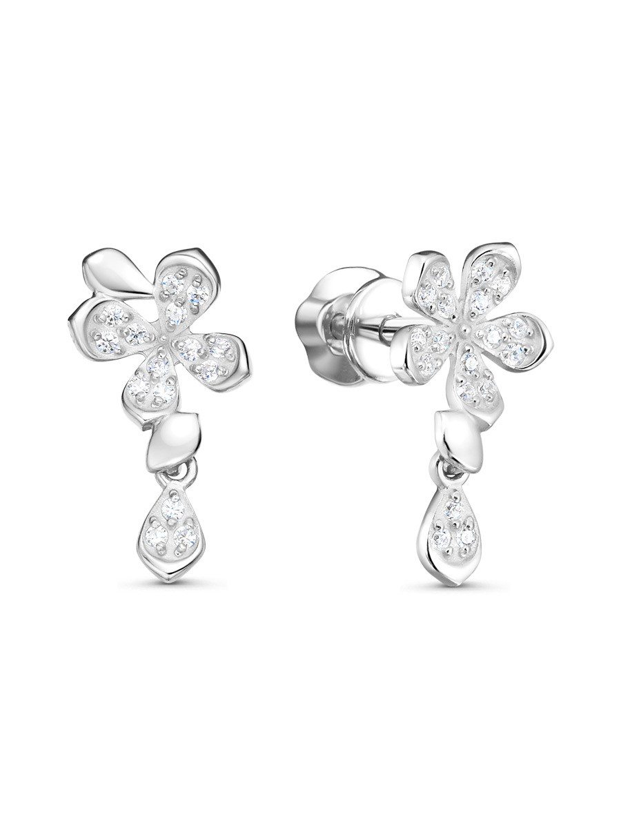 Серьги пусеты из серебра 925 с фианитом