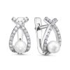 Серьги английский замок из серебра 925 с культивированным жемчугом, фианит
