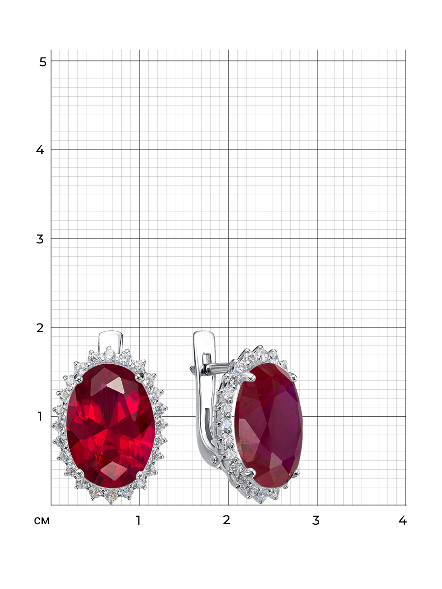 Серьги английский замок из серебра 925 с рубином корунд, фианит