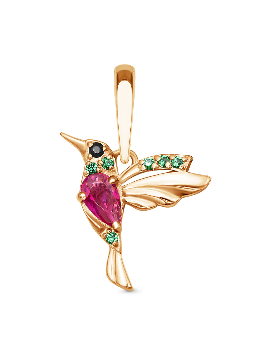 Подвеска со вставками из серебра 925 с плавленым кварцем, фианит, нано изумрудом