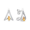 Серьги пусеты из серебра 925 с цитрином, фианит