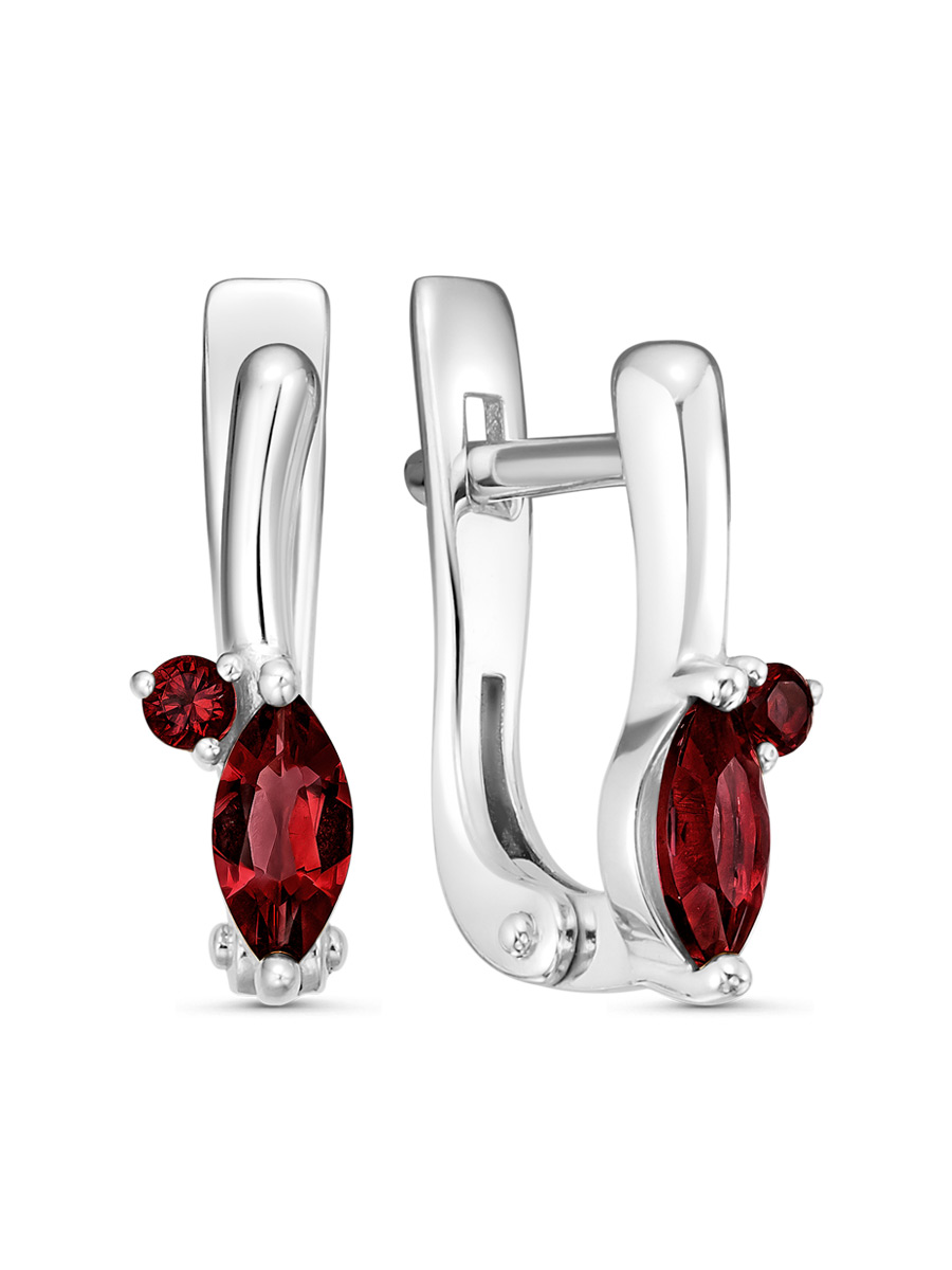 Серьги английский замок из серебра 925 с гранатом