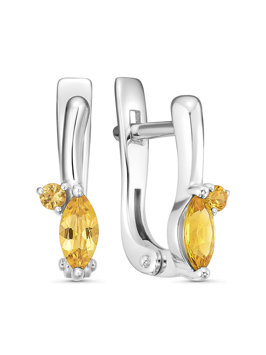 Серьги английский замок из серебра 925 с цитрином