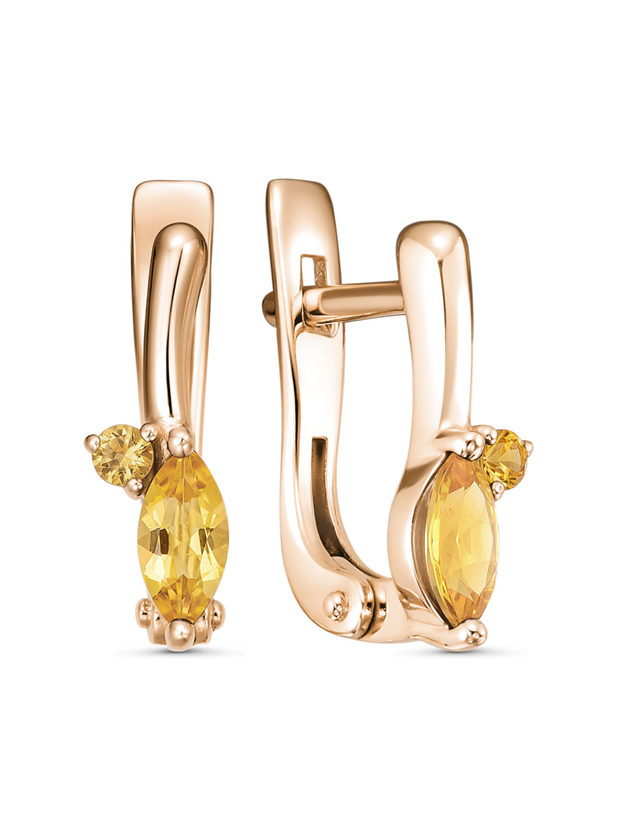 Серьги английский замок из серебра 925 с цитрином